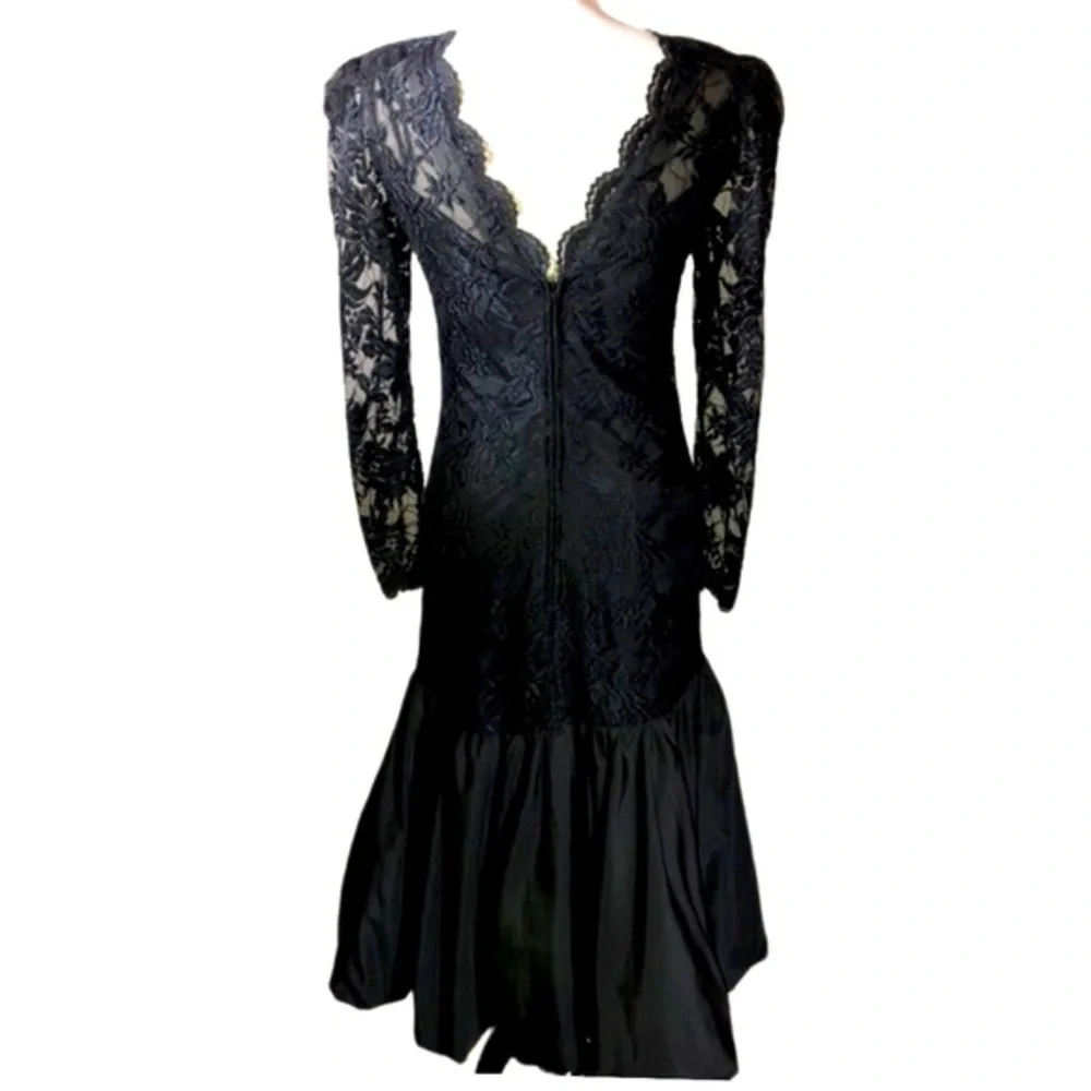 Vintage 1980's Black Balloon Lace Dress - Picture 3 of 12